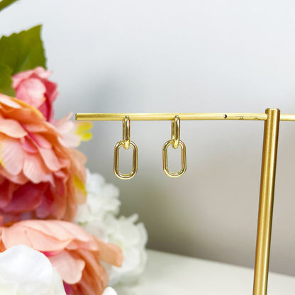 E178 gold oval link chain huggie hoop dangle earrings