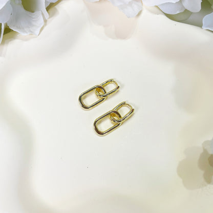 E178 gold oval link chain huggie hoop dangle earrings