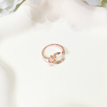 R020 rose gold moon star crystal gem adjustable ring