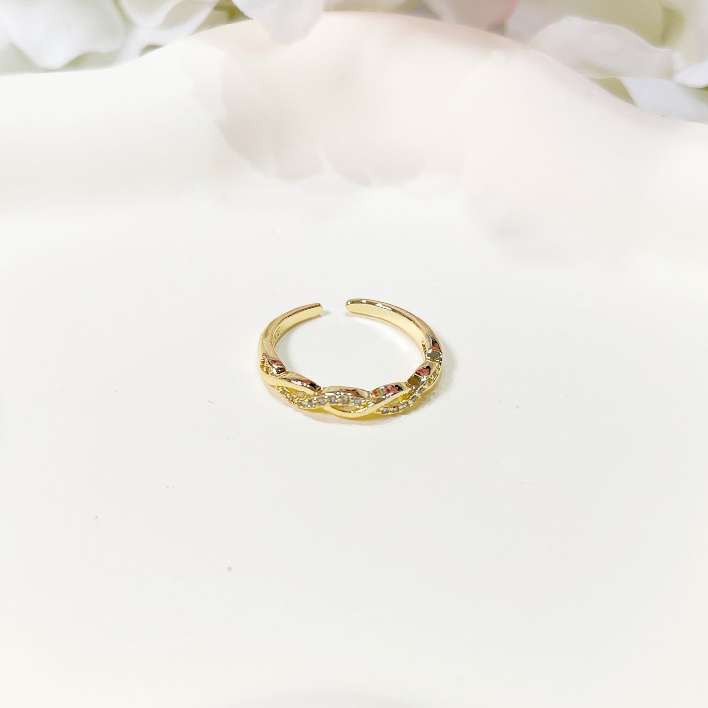 R028 gold infinity paved adjustable ring