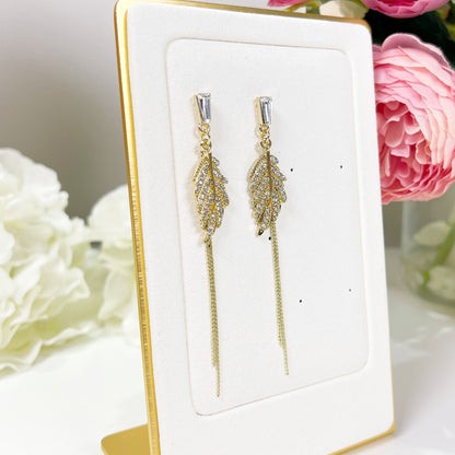 Alaina gold crystal paved leaf dangle earrings