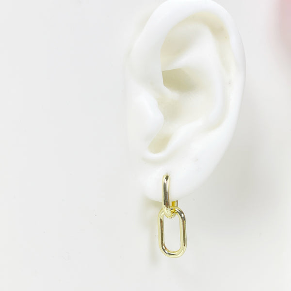 E178 gold oval link chain huggie hoop dangle earrings