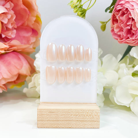 PO004 pearl white plain simple solid color gradient glossy press on nails