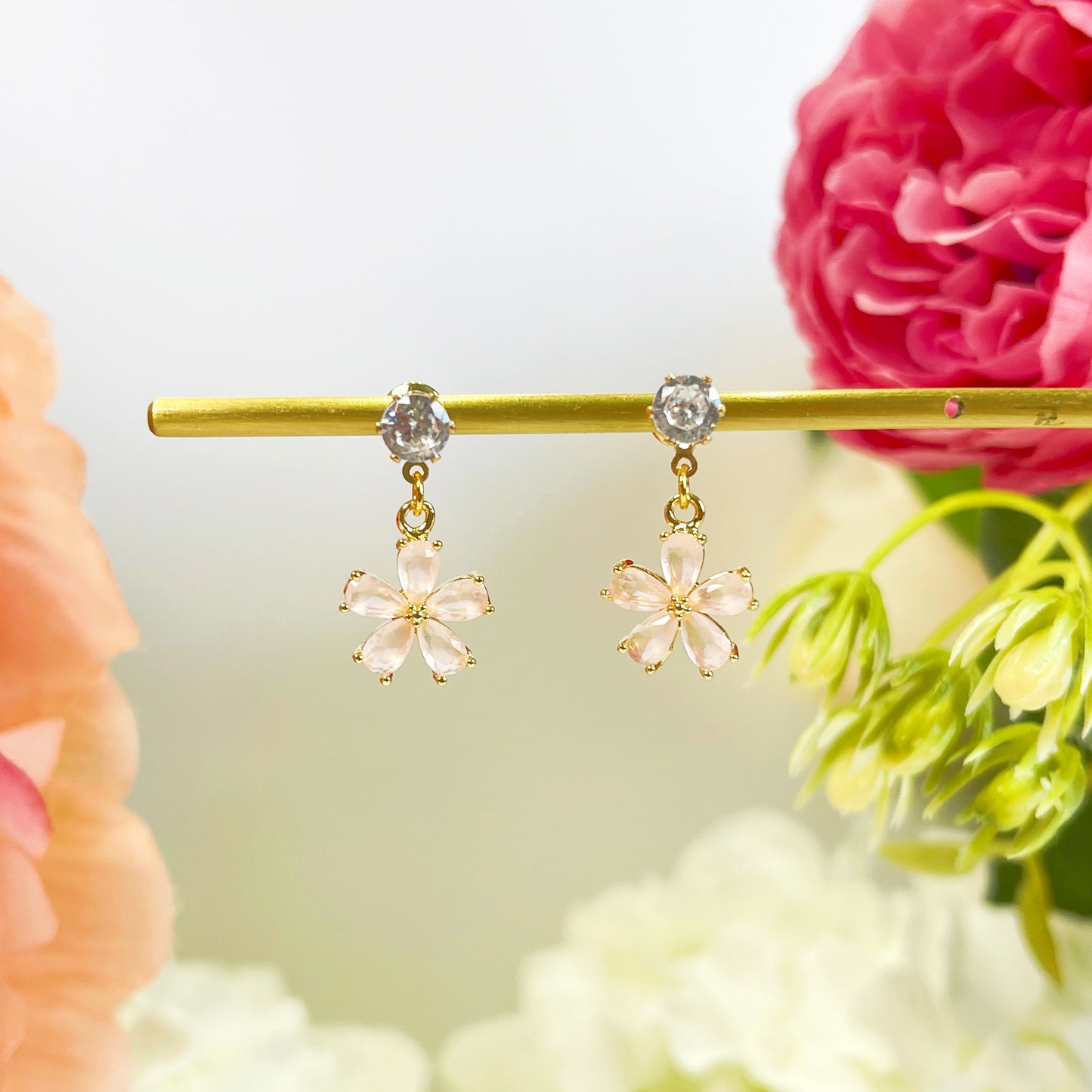 E191 pink cherry blossom sakura drop earrings