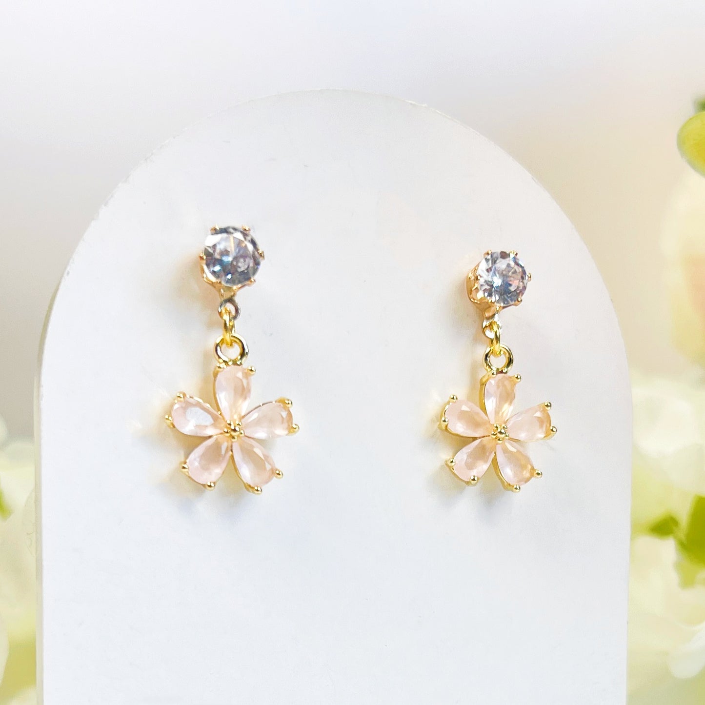 E191 pink cherry blossom sakura drop earrings