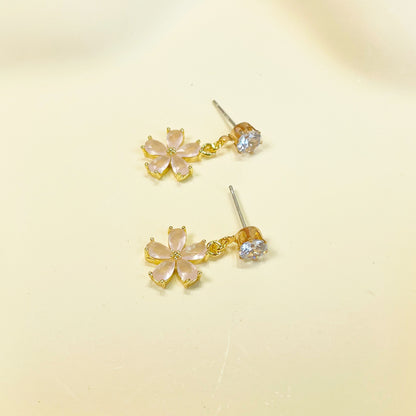 E191 pink cherry blossom sakura drop earrings