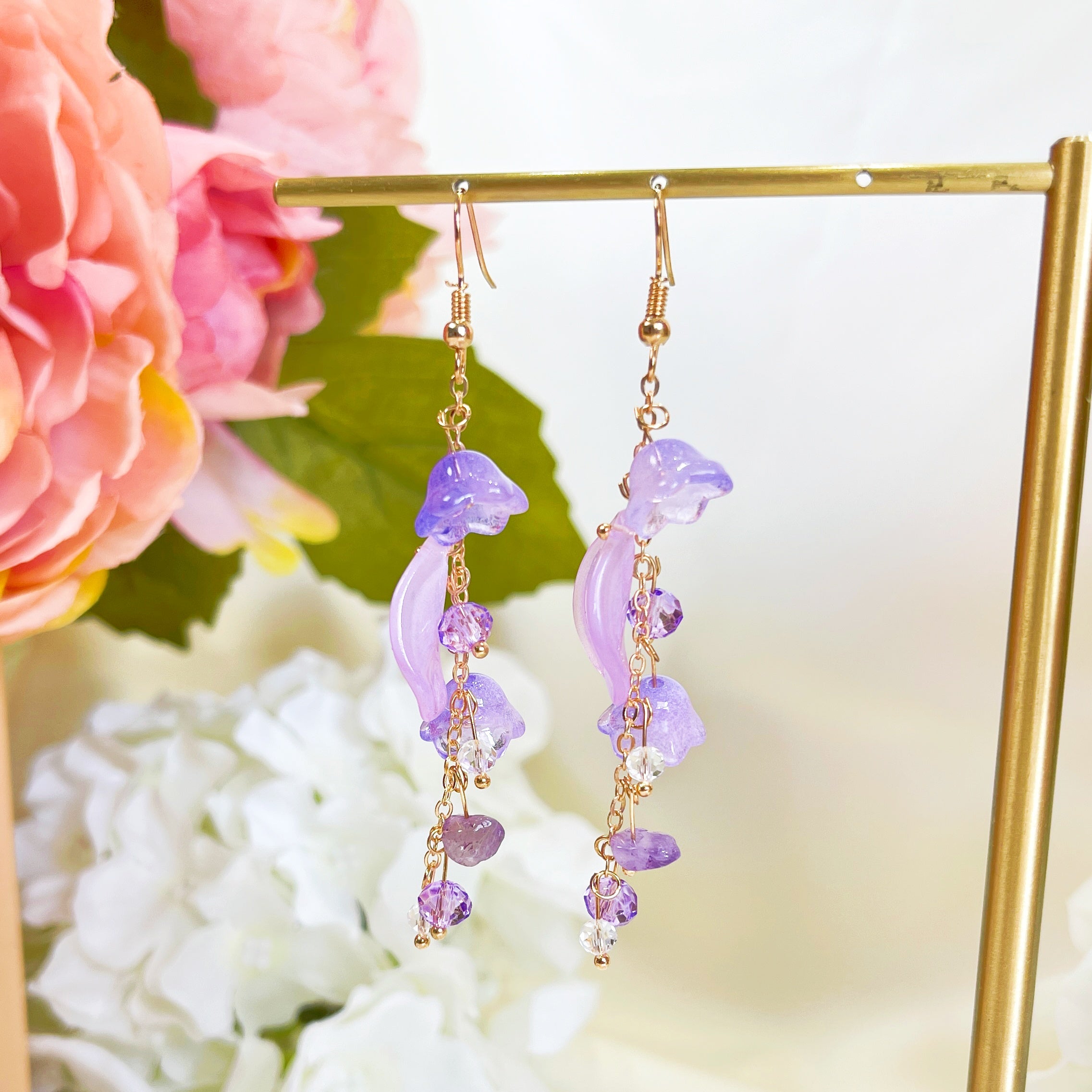 Purple earrings with lily flowers,lucite flower earrings,Lilac discount Lily Flower Dangle Earrings, Super Light Earrings, Christmas Gift for women