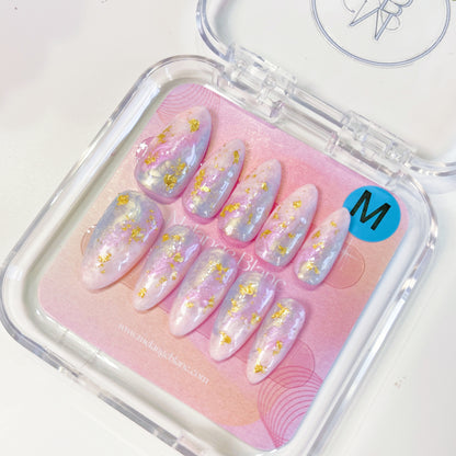 PO015 galaxy rainbow marble almond press on nails