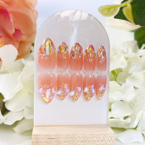 PO018 glitter aurora gem crystal press on nails