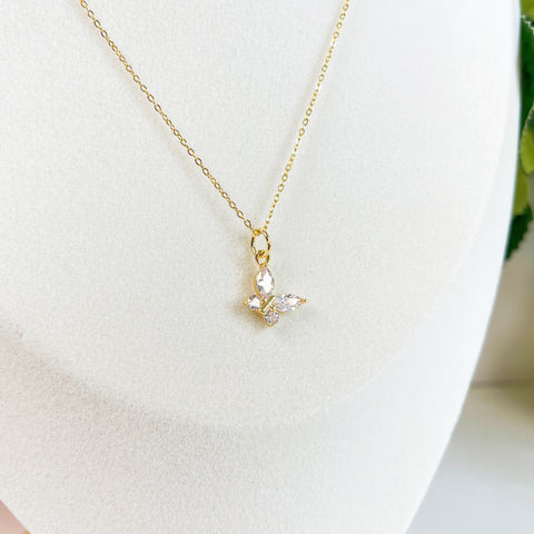 N025 gold crystal butterfly charm pendant necklace