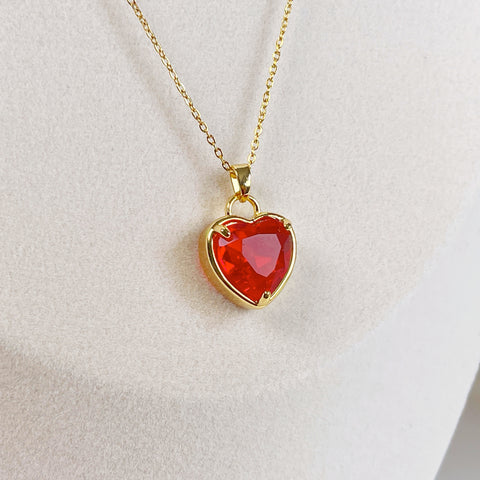N026 ruby red heart charm pendant necklace
