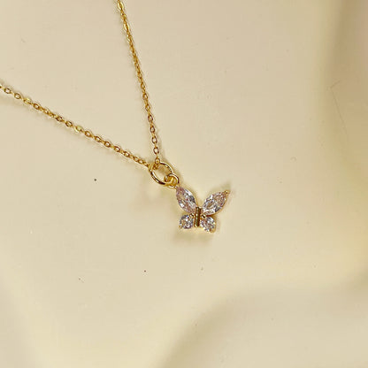 N025 crystal gem butterfly charm pendant necklace