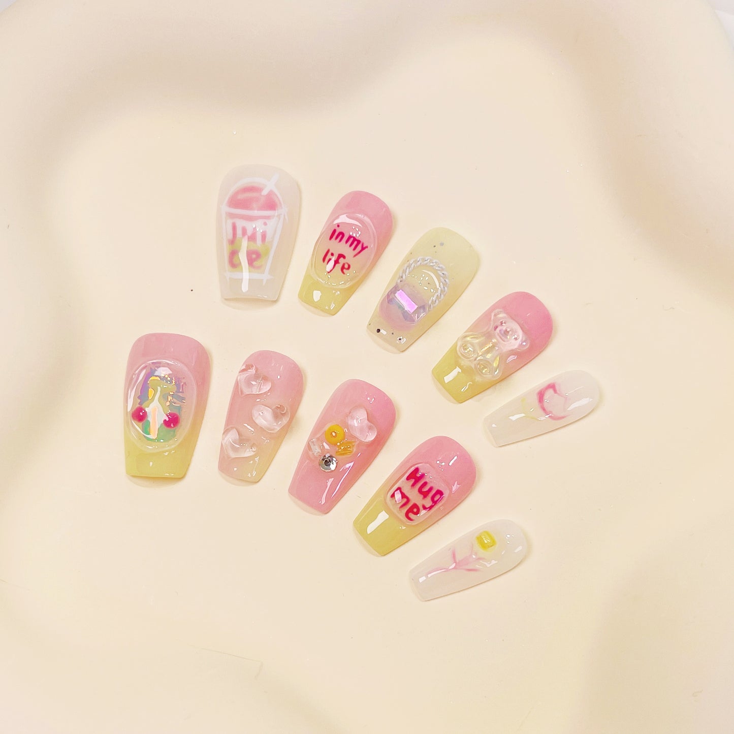 PO021 cute kawaii candy jelly coffin press on nails