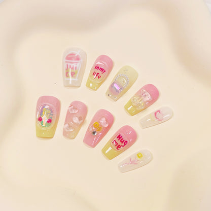 PO021 cute kawaii candy jelly coffin press on nails