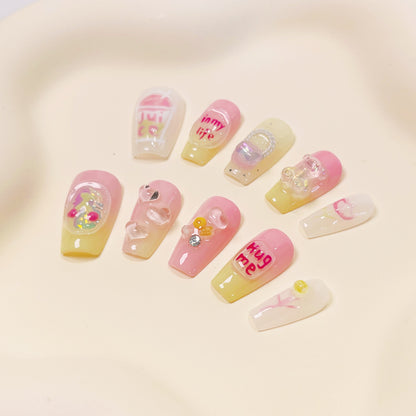 PO021 cute kawaii candy jelly coffin press on nails