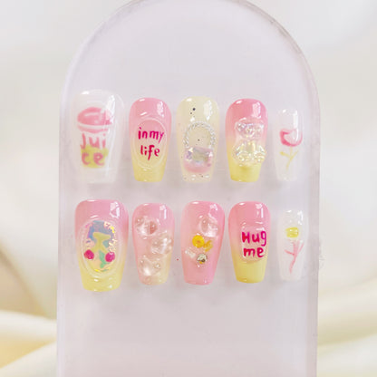 PO021 cute kawaii candy jelly coffin press on nails