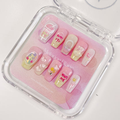 PO021 cute kawaii candy jelly coffin press on nails