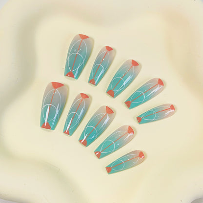 PO032 abstract geometric long coffin press on nails