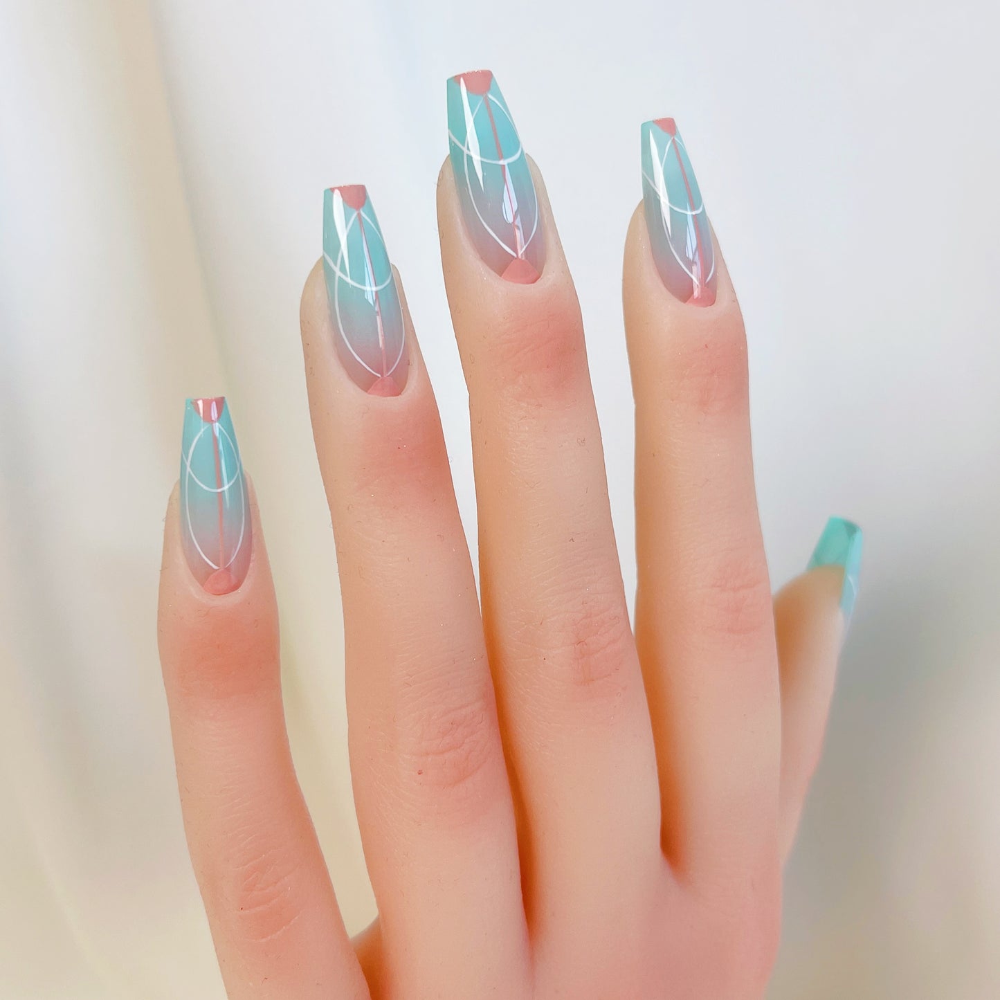 PO032 abstract geometric long coffin press on nails