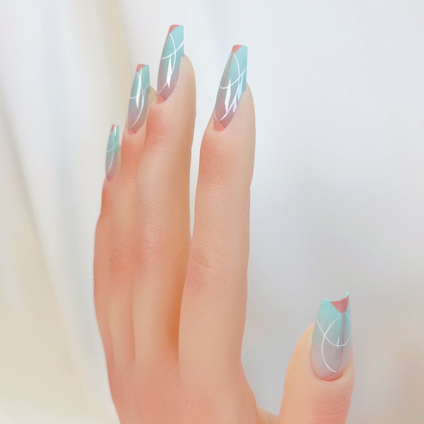 PO032 abstract geometric long coffin press on nails