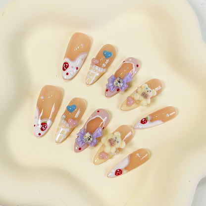 PO033 cute jelly gummy bear candy almond press on nails