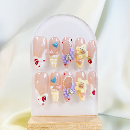 PO033 cute jelly gummy bear candy almond press on nails