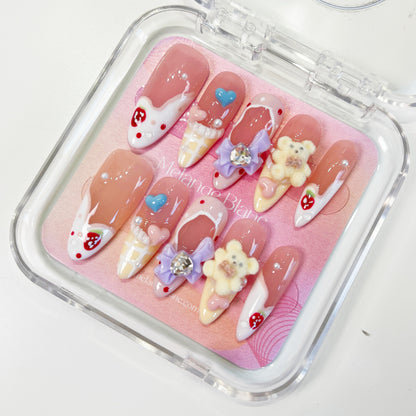 PO033 cute jelly gummy bear candy almond press on nails