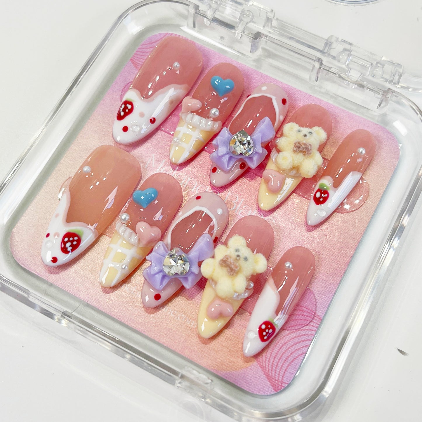 PO033 cute jelly gummy bear candy almond press on nails