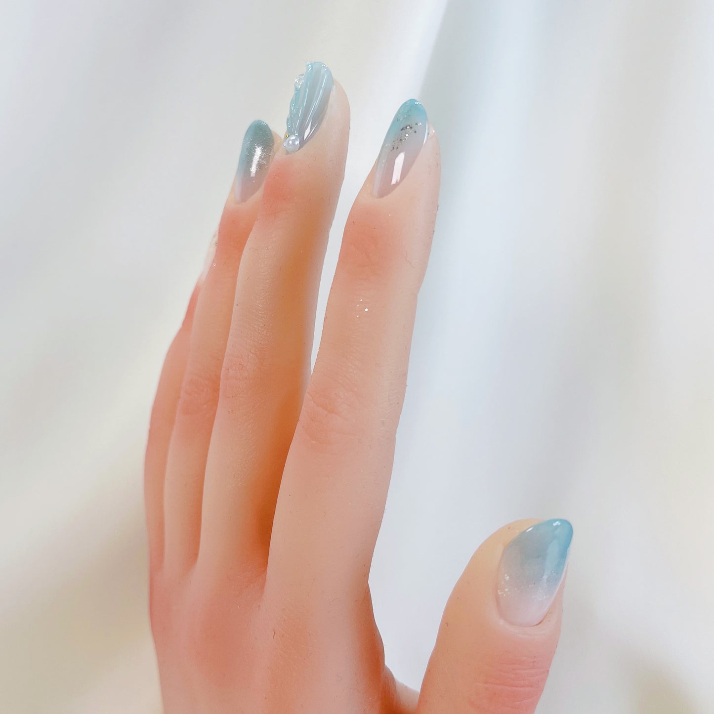 PO040 Tropical Beach 3D ocean blue round press on nails