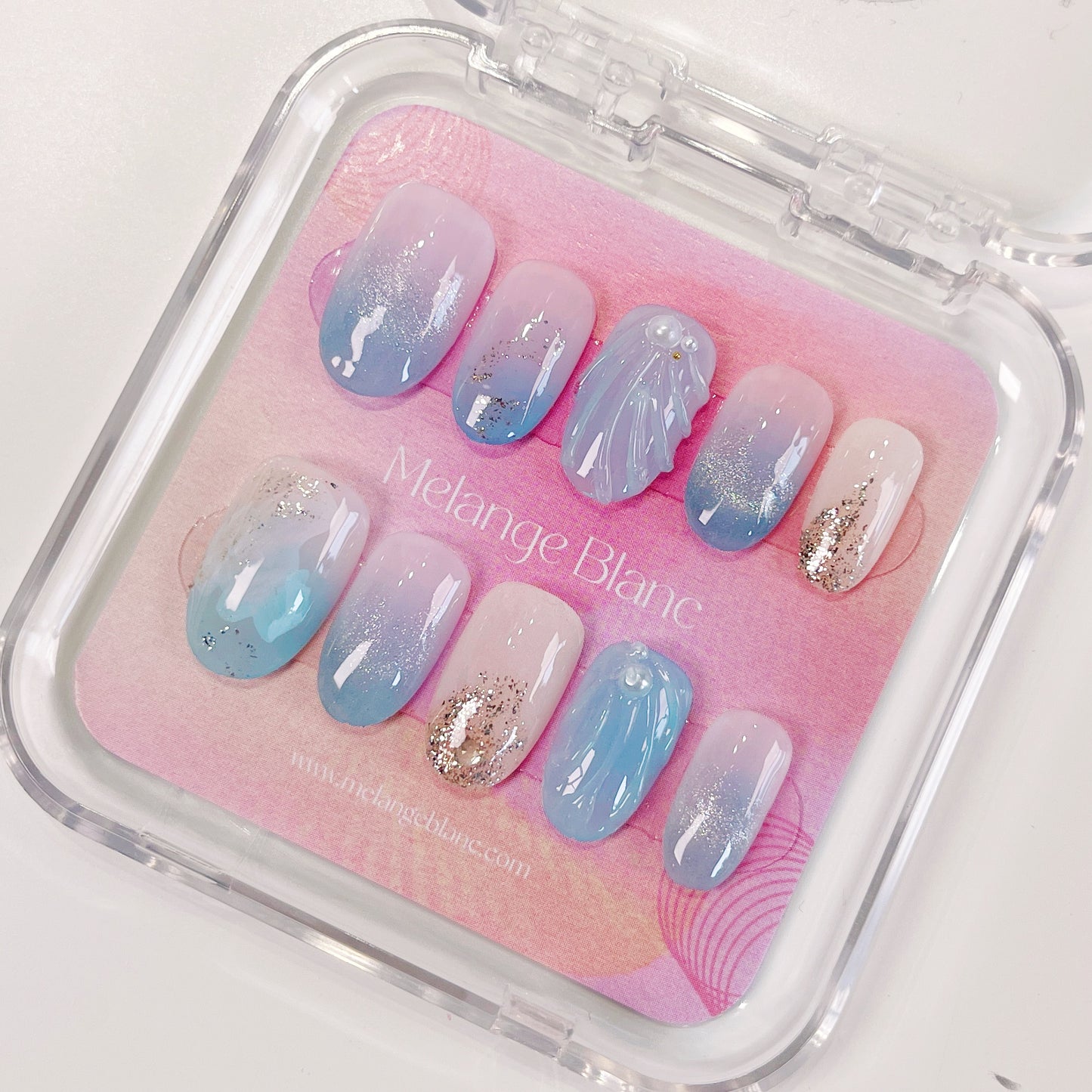 PO040 Tropical Beach 3D ocean blue round press on nails