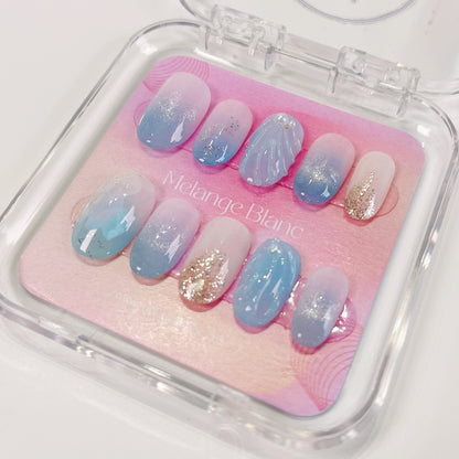 PO040 Tropical Beach 3D ocean blue round press on nails