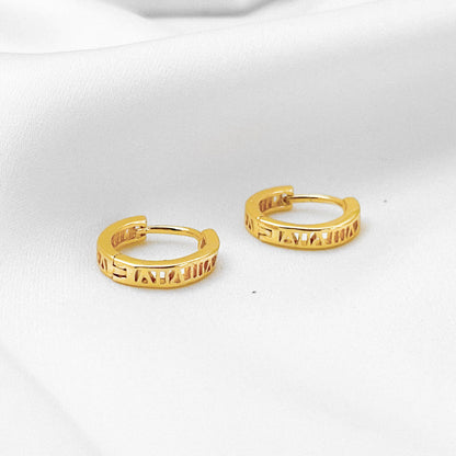 Gold Vermeil E065 Roman Numeral huggie Earrings