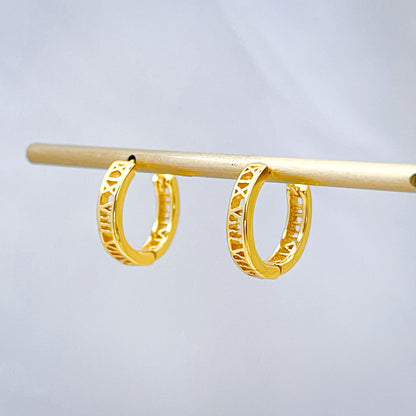 Gold Vermeil E065 Roman Numeral huggie Earrings