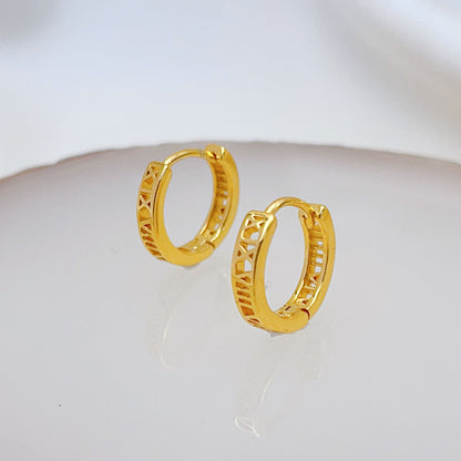 Gold Vermeil E065 Roman Numeral huggie Earrings