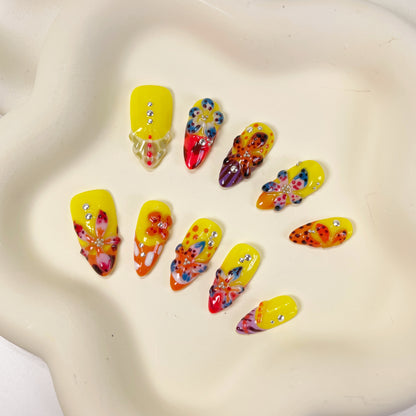 PO041 cute tropical orchid flower press on nails