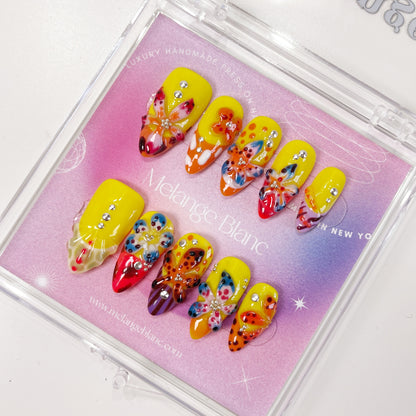 PO041 cute tropical orchid flower press on nails