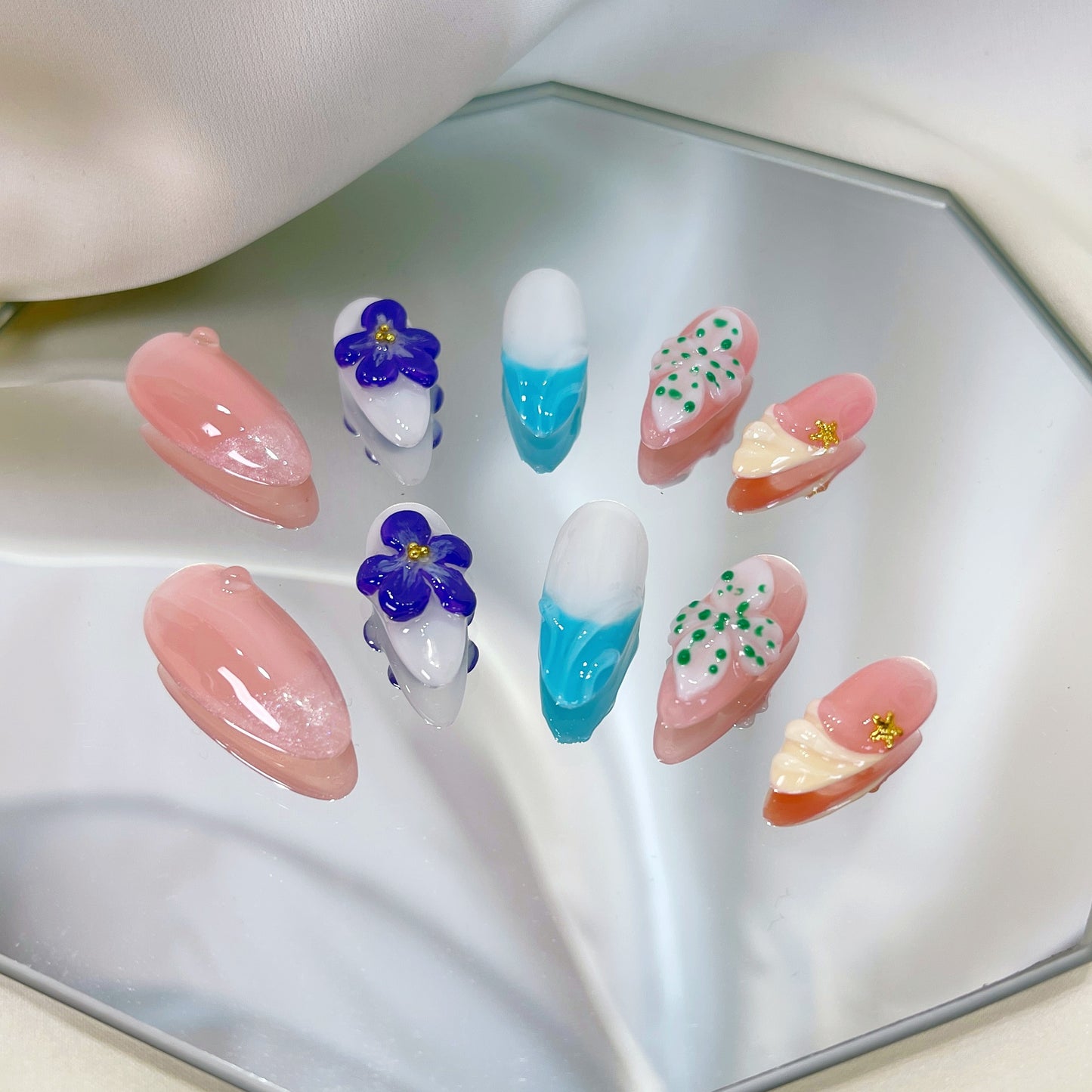 PO047 3d flower abstract press on nails