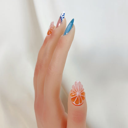 PO053 3d orange fruit press on nails