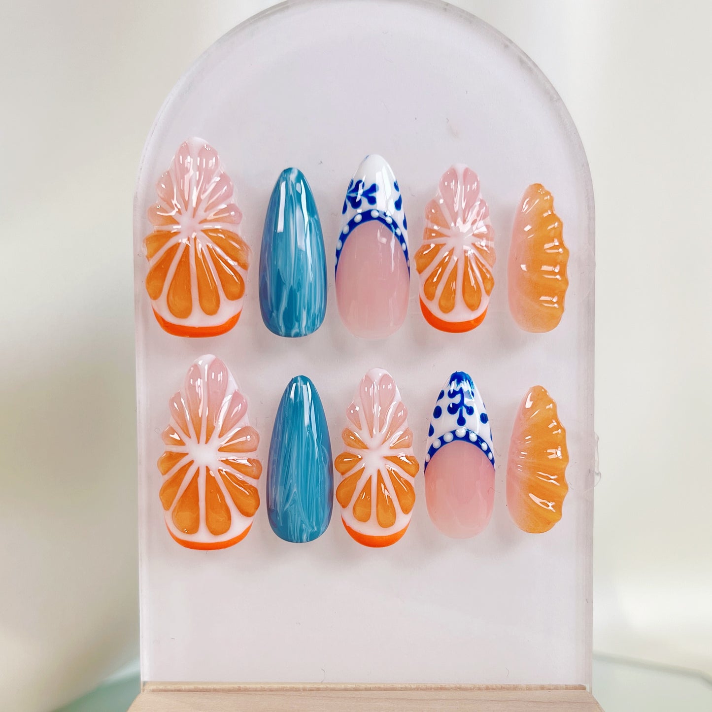 PO053 3d orange fruit press on nails