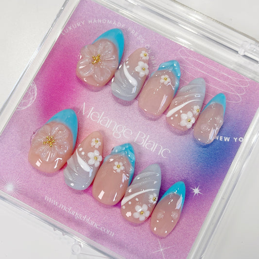 PO063 3d flower blue french press on nails