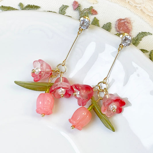 E137 lily of the valley flower dangle earrings