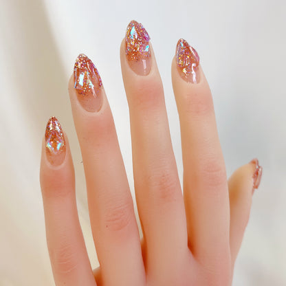 PO065 glitter crystal aurora press on nails