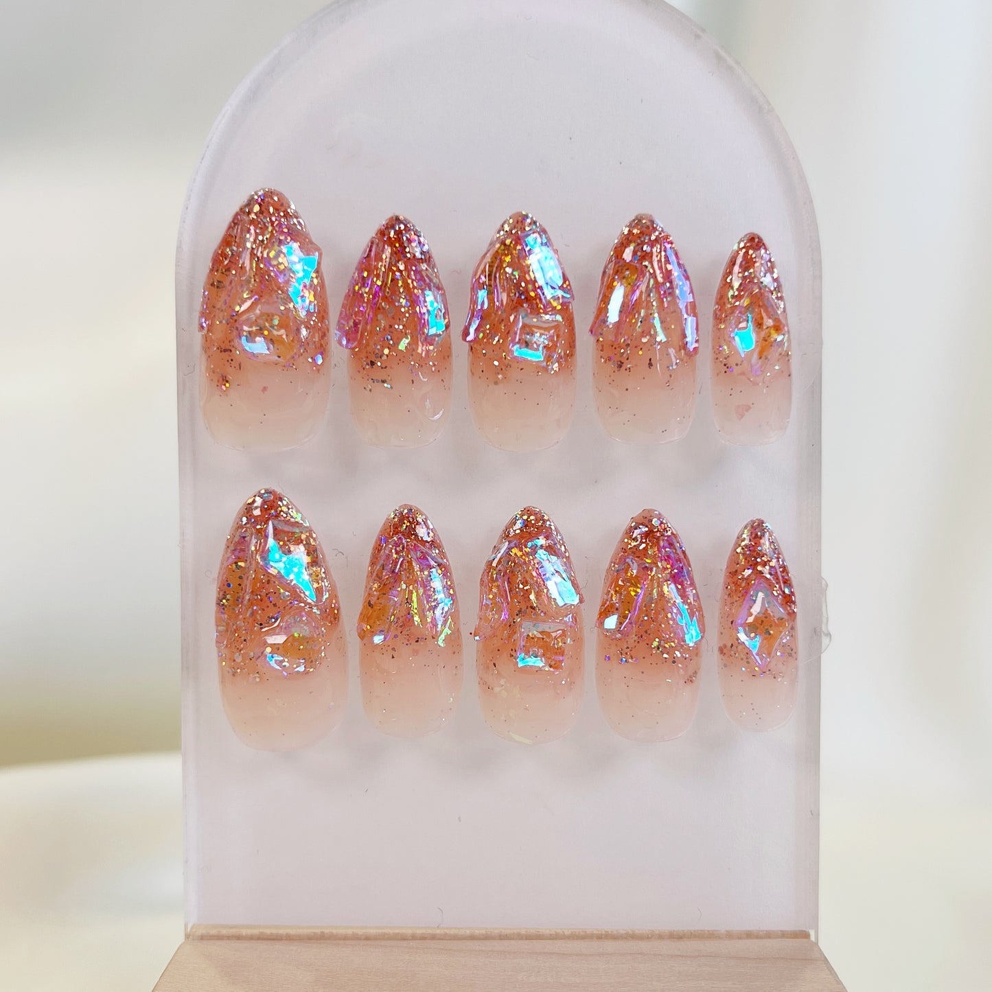 PO065 glitter crystal aurora press on nails