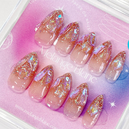 PO065 glitter crystal aurora press on nails