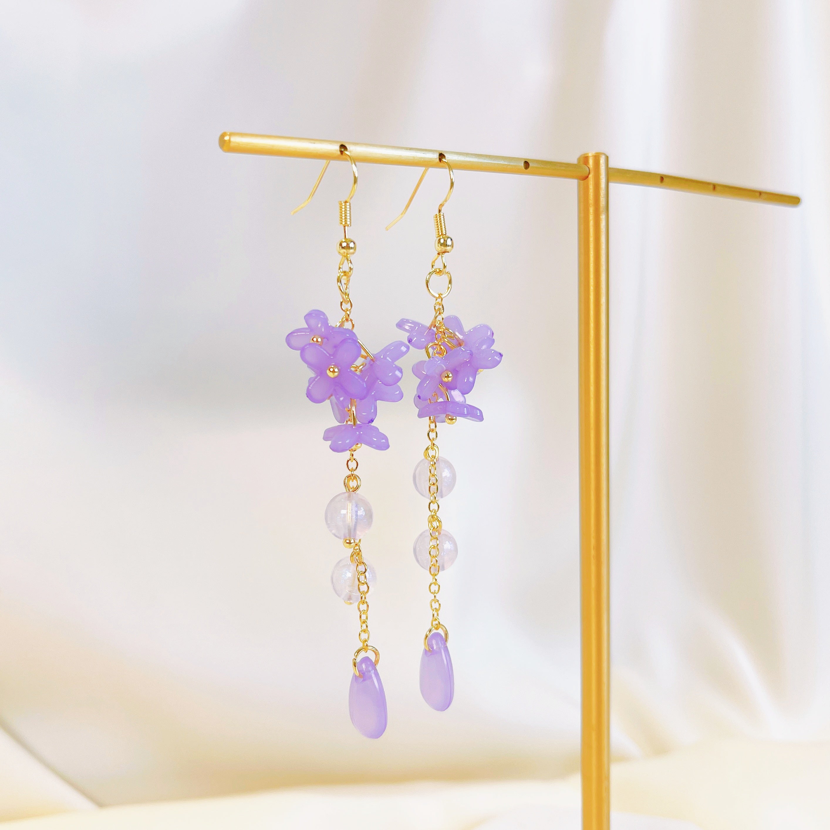 Wildflower statement dangle earrings, Purple, Yellow and Blue Flowers, outlets One of a kind, Made in Finland