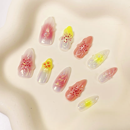 PO061 3d flower aurora iridescent press on nails