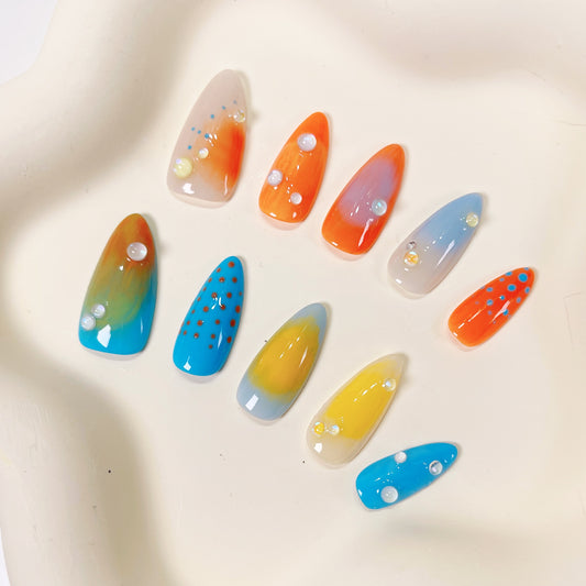 PO062 3d colorful ombre aurora press on nails