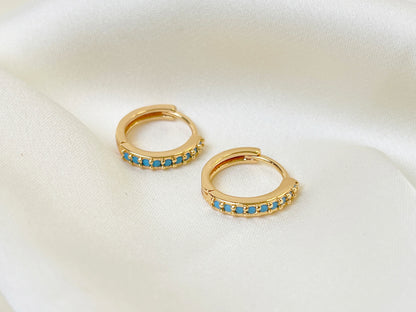 E138 turquoise huggie hoop earrings