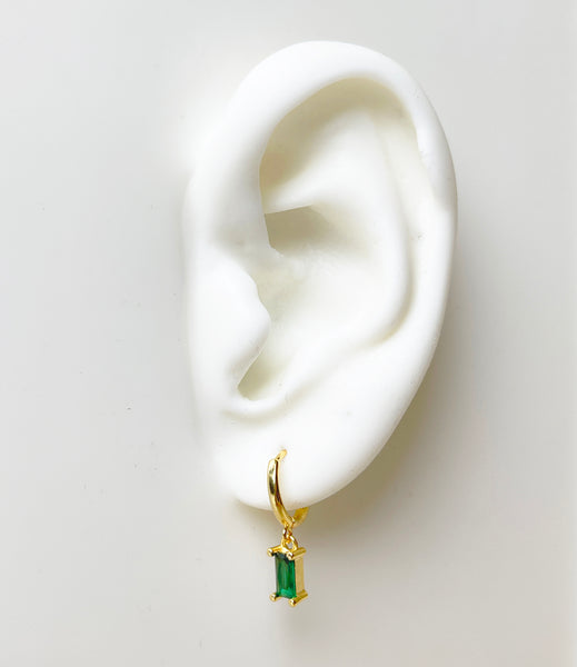 E150 gold emerald huggie hoop earring