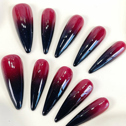 PO071 black red ombre stiletto press on nails